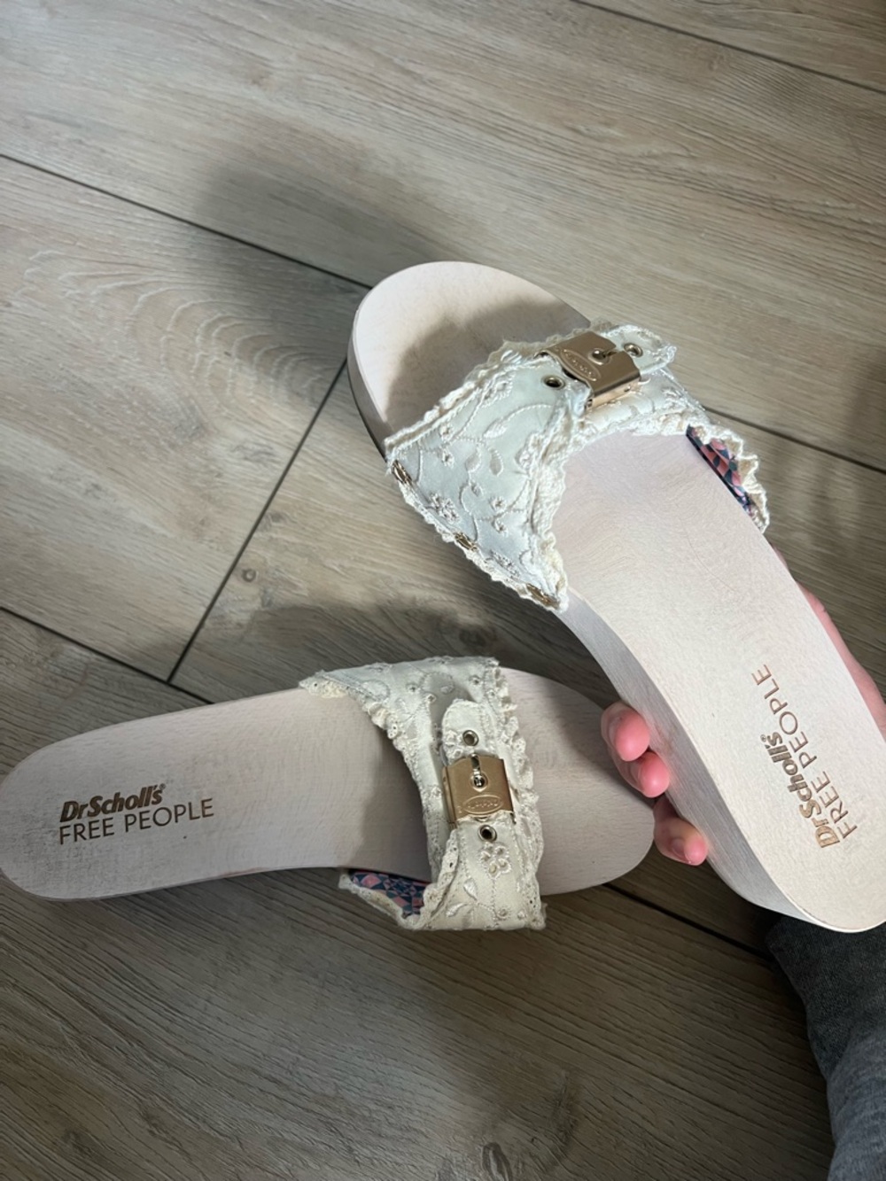 Free People Dr Scholls wooden sandals cream lace boho y2k resort wear - Picture 3 of 6